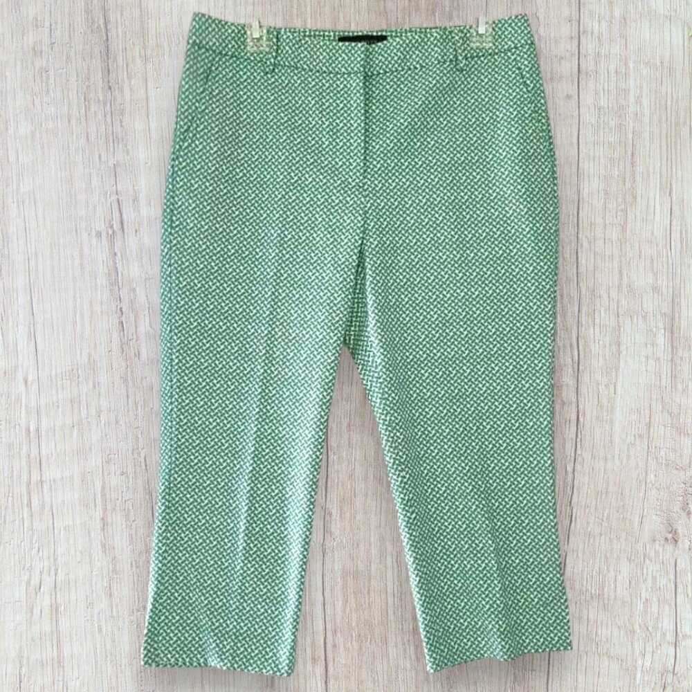 TALBOTS Heritage Green & White Print Cropped Ankle Preppy Pants Women's 6
